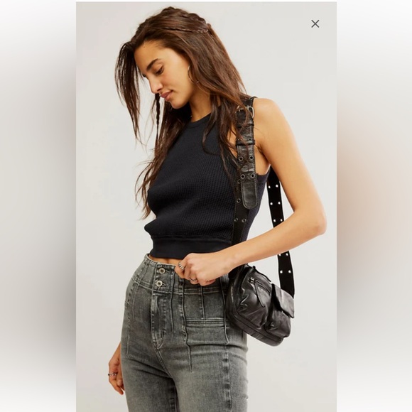 We The Free Tops - NWT FREE PEOPLE Vest Tank Top Black Waffle Thermal Size Small